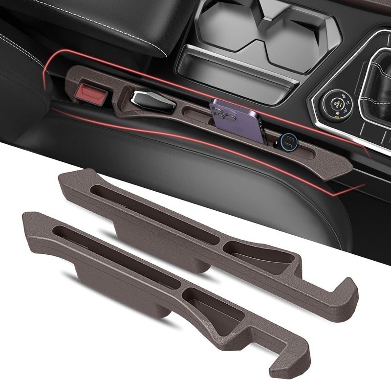 DDTPDE Car Seat Gap Filler 2Pack, Inserts Between Seats Console with Organizer Storage Upgraded Phone Holder Car Side Seat Gap Fillers Cars Front Seats Fill Plug Car Essentials for Vehicle SUV Truck (Brown) - Image 1